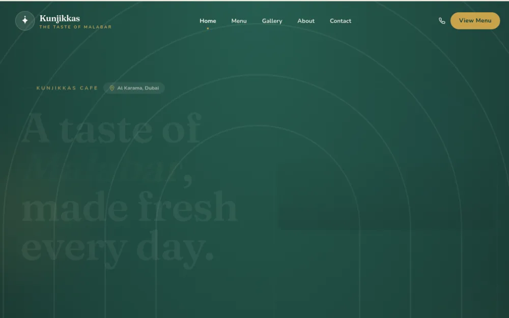 Screenshot of the Kunjikkas Cafe live site